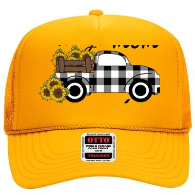 Sunflower Grandma Happiness is being a Mom and Mamaw High Crown Mesh Back Trucker Hat