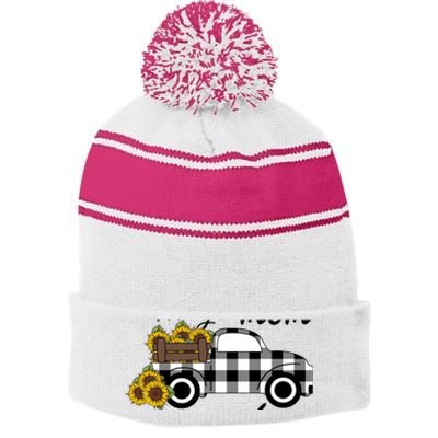 Sunflower Grandma Happiness is being a Mom and Mamaw Stripe Pom Pom Beanie