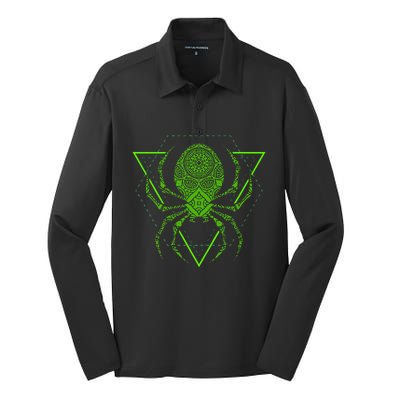 Sacred Geometry Halloween Spider Tribal Tattoo Mandala Silk Touch Performance Long Sleeve Polo