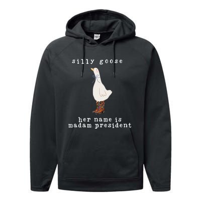 Silly Goose Her Name Is Madam President Performance Fleece Hoodie