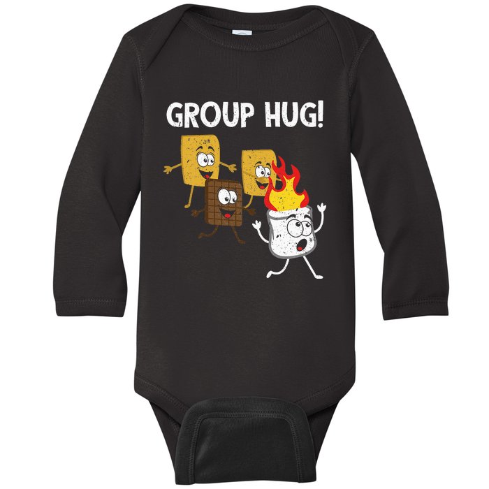 Smores Group Hug S'mores Camping Food Marshmallows on Fire Baby Long Sleeve Bodysuit