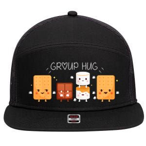 Smores Group Hug Camping Campfire Marshmallow Smores 7 Panel Mesh Trucker Snapback Hat