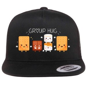 Smores Group Hug Camping Campfire Marshmallow Smores Flat Bill Trucker Hat