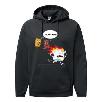 Smores Group Hug S’Mores Camping Food Marshmallows On Fire Performance Fleece Hoodie