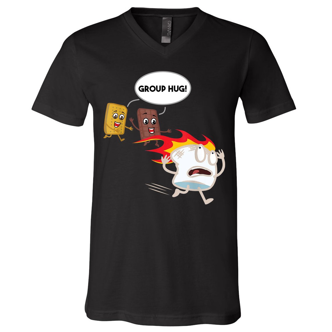 Smores Group Hug S’Mores Camping Food Marshmallows On Fire V-Neck T-Shirt