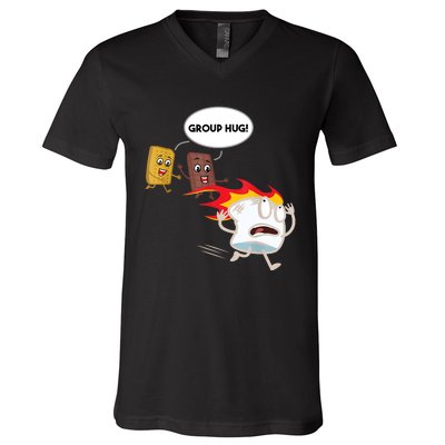 Smores Group Hug S’Mores Camping Food Marshmallows On Fire V-Neck T-Shirt