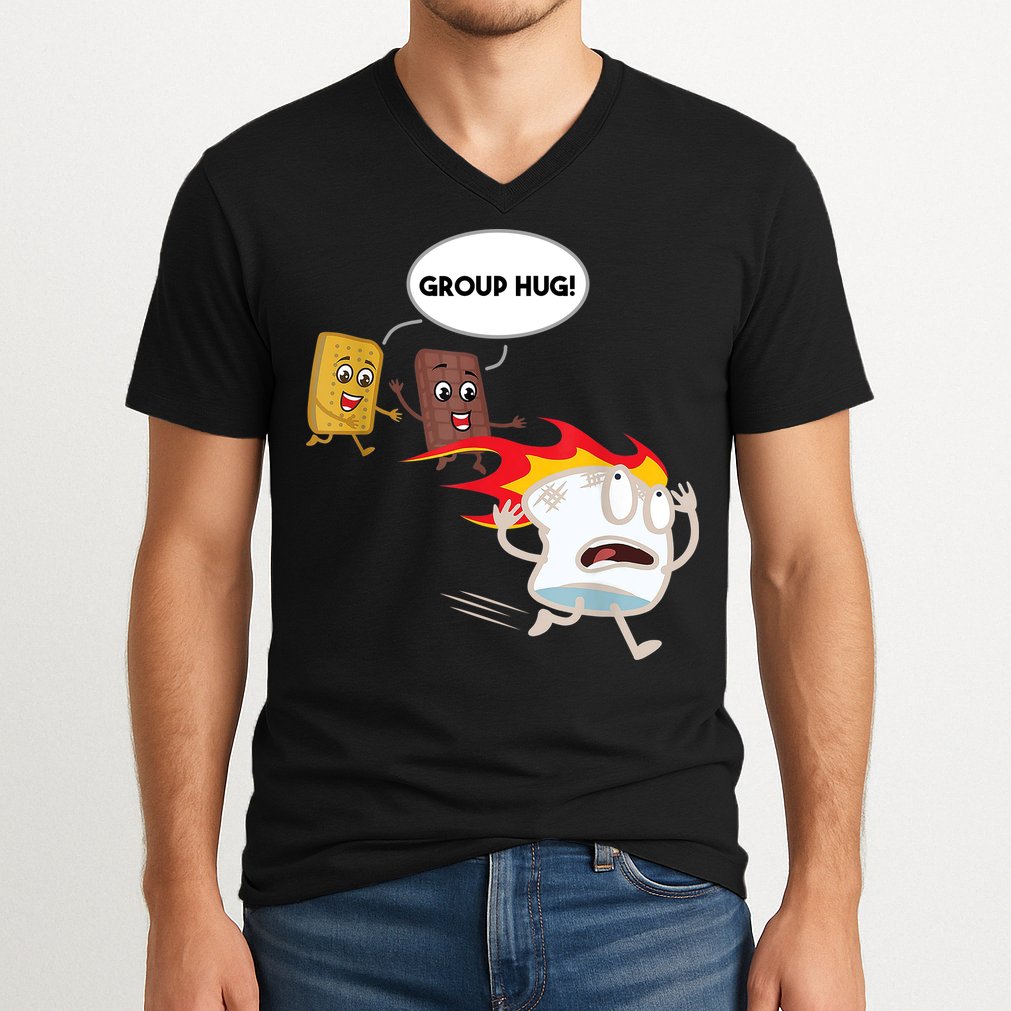 Smores Group Hug S’Mores Camping Food Marshmallows On Fire V-Neck T-Shirt