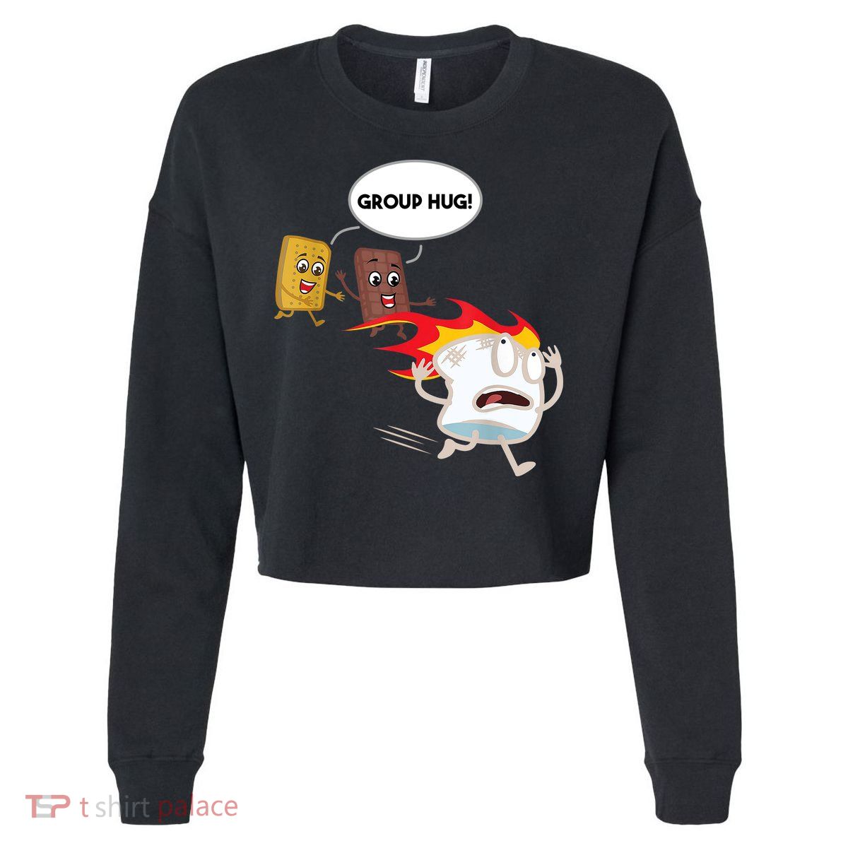 Smores Group Hug S’Mores Camping Food Marshmallows On Fire Cropped Pullover Crew