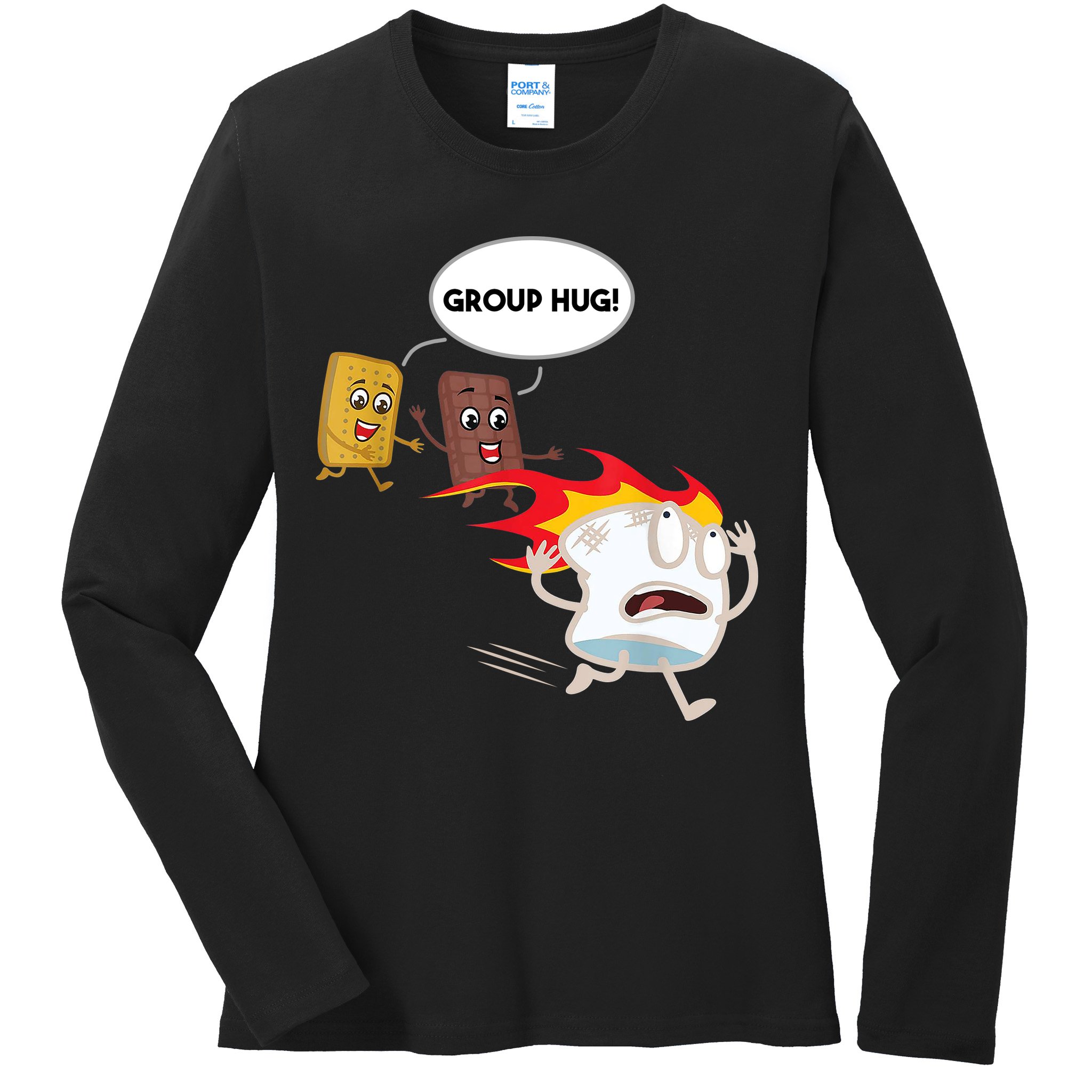 Smores Group Hug S’Mores Camping Food Marshmallows On Fire Ladies Long Sleeve Shirt