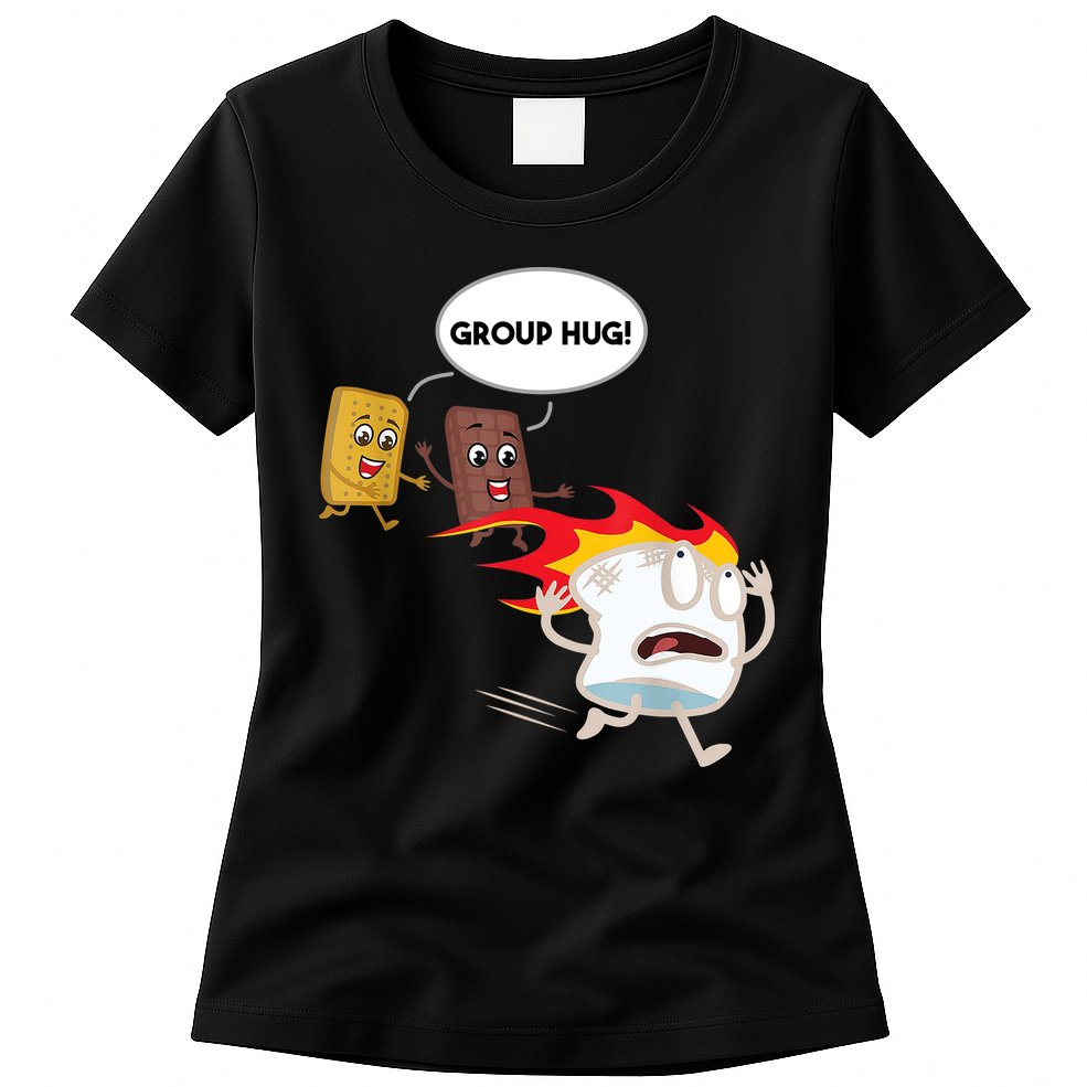 Smores Group Hug S’Mores Camping Food Marshmallows On Fire Womens T-Shirt