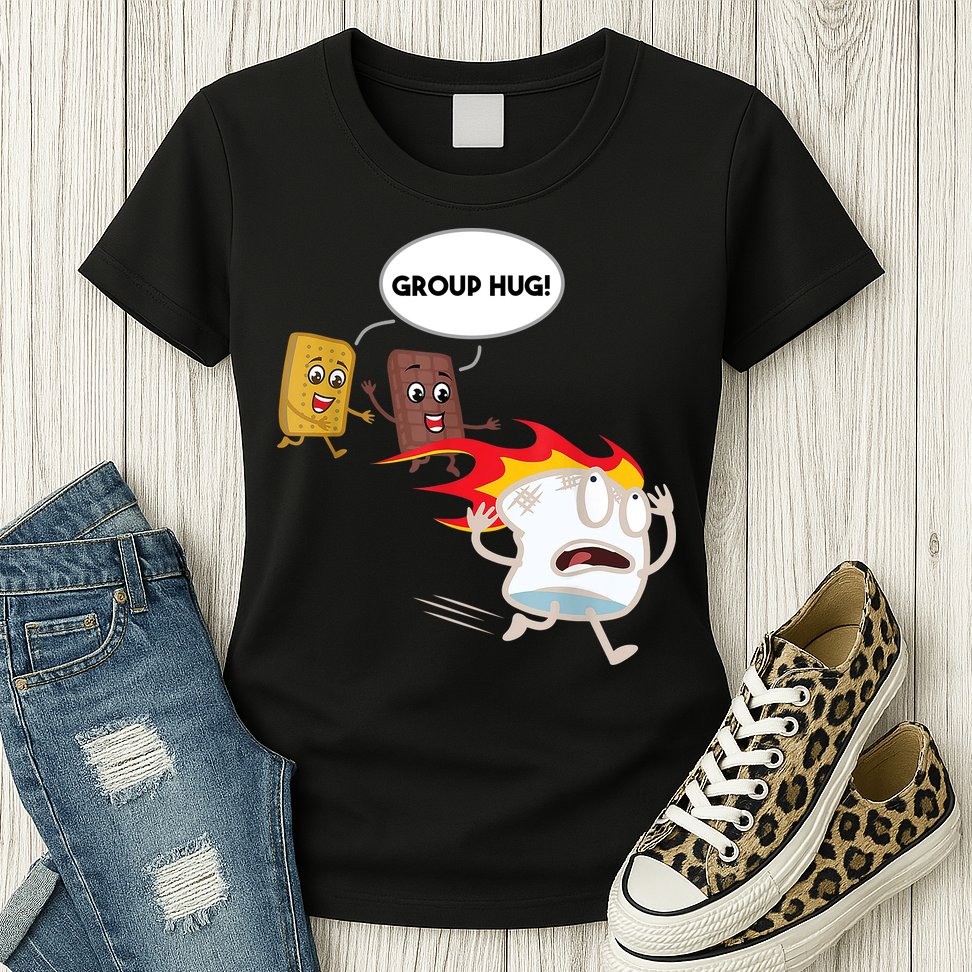 Smores Group Hug S’Mores Camping Food Marshmallows On Fire Womens T-Shirt
