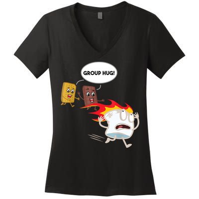 Smores Group Hug S’Mores Camping Food Marshmallows On Fire Women's V-Neck T-Shirt