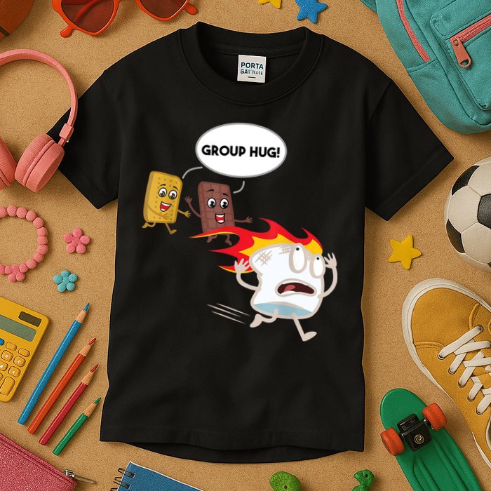 Smores Group Hug S’Mores Camping Food Marshmallows On Fire Kids T-Shirt