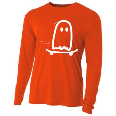 Skateboard Ghost Halloween Costume Funny Ghost Skateboarding Gift Cooling Performance Long Sleeve Crew