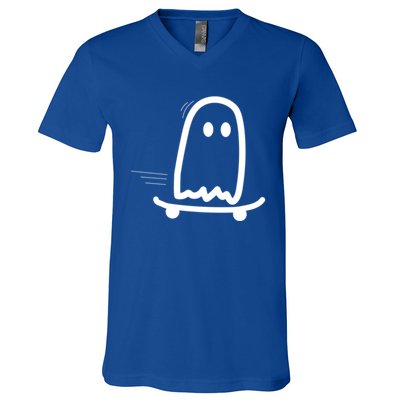 Skateboard Ghost Halloween Costume Funny Ghost Skateboarding Gift V-Neck T-Shirt