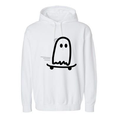 Skateboard Ghost Halloween Costume Funny Ghost Skateboarding Gift Garment-Dyed Fleece Hoodie