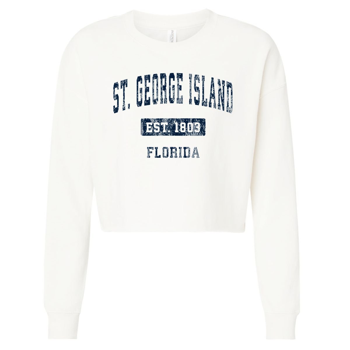 St. George Island Florida Fl Vintage Sports Established Cropped Pullover Crew