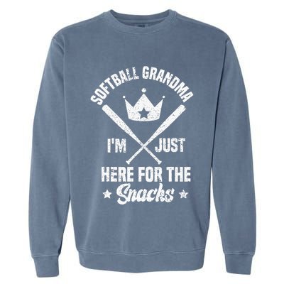 Softball Grandma I'm Just Here for the snacks Baseball Cute Garment-Dyed Sweatshirt