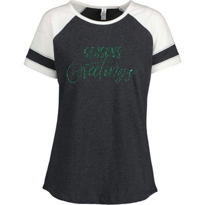 Seasons Greetings In Script Cursive Meaningful Gift Enza Ladies Jersey Colorblock Tee