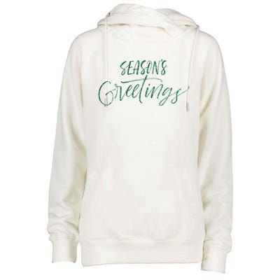 Seasons Greetings In Script Cursive Meaningful Gift Womens Funnel Neck Pullover Hood