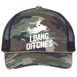 Snowmobile Gift I Bang Ditches Snowmobiling Gift Retro Rope Trucker Hat Cap