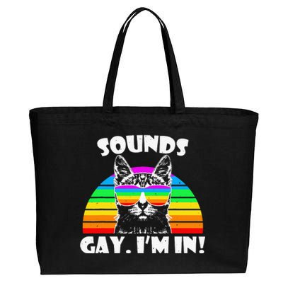 Sounds Gay I'm In Rainbow Cat Pride Retro Cotton Canvas Jumbo Tote