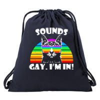 Sounds Gay I'm In Rainbow Cat Pride Retro Drawstring Bag