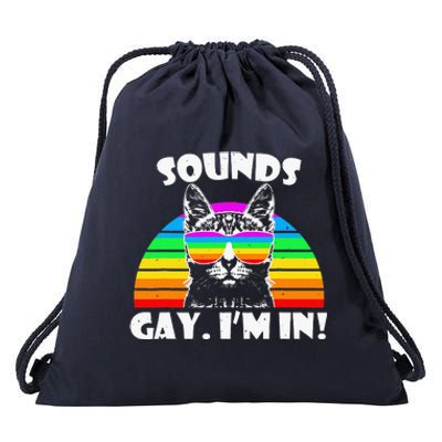 Sounds Gay I'm In Rainbow Cat Pride Retro Drawstring Bag