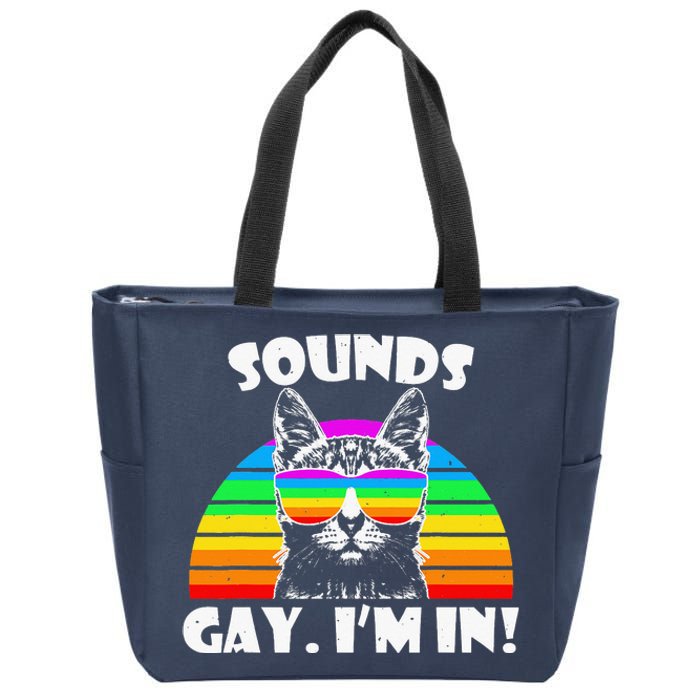 Sounds Gay I'm In Rainbow Cat Pride Retro Zip Tote Bag