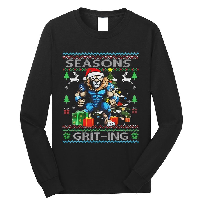 Seasons Grit Ings Lions Christmas Funny Ugly Christmas 2024 Long Sleeve Shirt