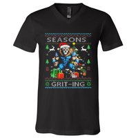 Seasons Grit Ings Lions Christmas Funny Ugly Christmas 2024 V-Neck T-Shirt