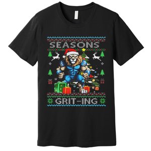 Seasons Grit Ings Lions Christmas Funny Ugly Christmas 2024 Premium T-Shirt