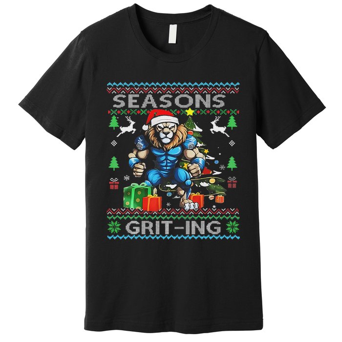 Seasons Grit Ings Lions Christmas Funny Ugly Christmas 2024 Premium T-Shirt