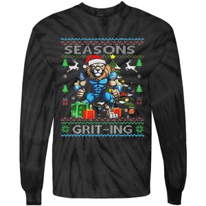 Seasons Grit Ings Lions Christmas Funny Ugly Christmas 2024 Tie-Dye Long Sleeve Shirt