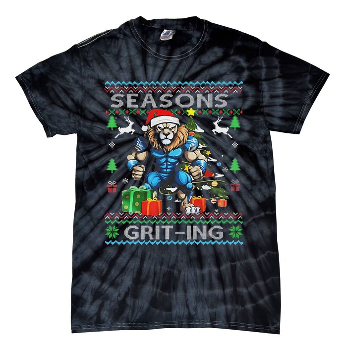 Seasons Grit Ings Lions Christmas Funny Ugly Christmas 2024 Tie-Dye T-Shirt