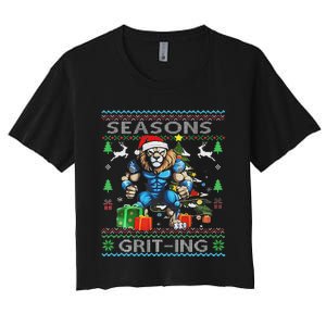 Seasons Grit Ings Lions Christmas Funny Ugly Christmas 2024 Women's Crop Top Tee