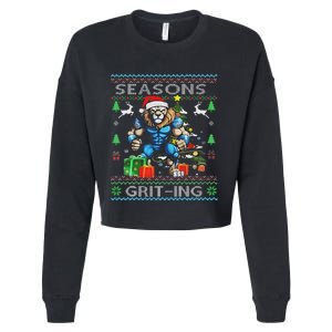 Seasons Grit Ings Lions Christmas Funny Ugly Christmas 2024 Cropped Pullover Crew