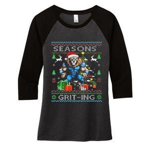 Seasons Grit Ings Lions Christmas Funny Ugly Christmas 2024 Women's Tri-Blend 3/4-Sleeve Raglan Shirt