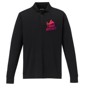 Snowmobile Gift I Bang Ditches Snowmobiling Gift Performance Long Sleeve Polo