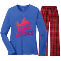 Snowmobile Gift I Bang Ditches Snowmobiling Gift Women's Long Sleeve Flannel Pajama Set 