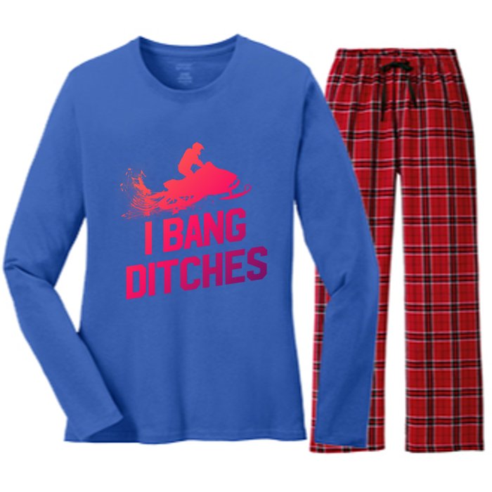 Snowmobile Gift I Bang Ditches Snowmobiling Gift Women's Long Sleeve Flannel Pajama Set 