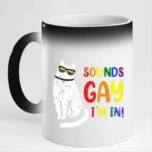 Sounds Gay I Am In Chonk Cat Funny Kitty LGBT Pride Rainbow 11oz Black Color Changing Mug