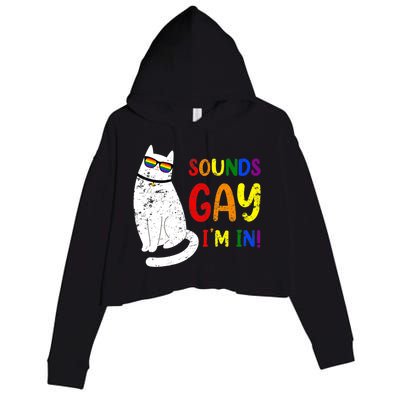 Sounds Gay I Am In Chonk Cat Funny Kitty LGBT Pride Rainbow Crop Fleece Hoodie