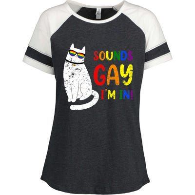 Sounds Gay I Am In Chonk Cat Funny Kitty LGBT Pride Rainbow Enza Ladies Jersey Colorblock Tee