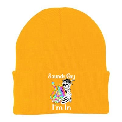 Sounds Gay Im In Funny Lgbt Pride Ally Gothic Rainbow Cat Meaningful Gift Knit Cap Winter Beanie