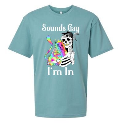 Sounds Gay Im In Funny Lgbt Pride Ally Gothic Rainbow Cat Meaningful Gift Sueded Cloud Jersey T-Shirt