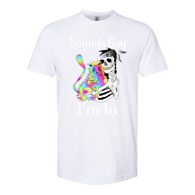 Sounds Gay Im In Funny Lgbt Pride Ally Gothic Rainbow Cat Meaningful Gift Softstyle CVC T-Shirt