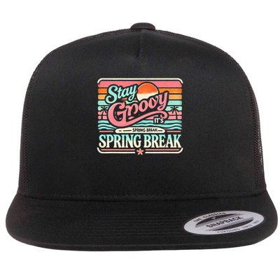 Stay Groovy It's Spring Break Flat Bill Trucker Hat