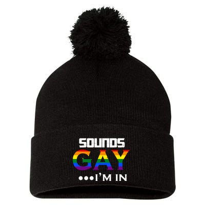 Sounds Gay I'm In Lgbt Pride Funny Rainbow Pom Pom 12in Knit Beanie