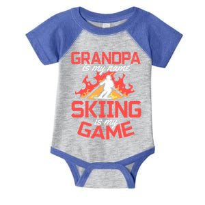 Skier Grandpa Is My Name Skiing Is My Game Meaningful Gift Skiing Grandpa Gift Infant Baby Jersey Bodysuit